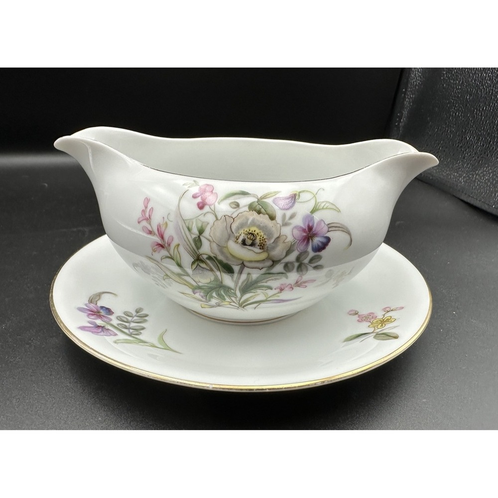 Wentworth China Symphony Etarna Shape Gravy Boat With Attached Underplate #7523